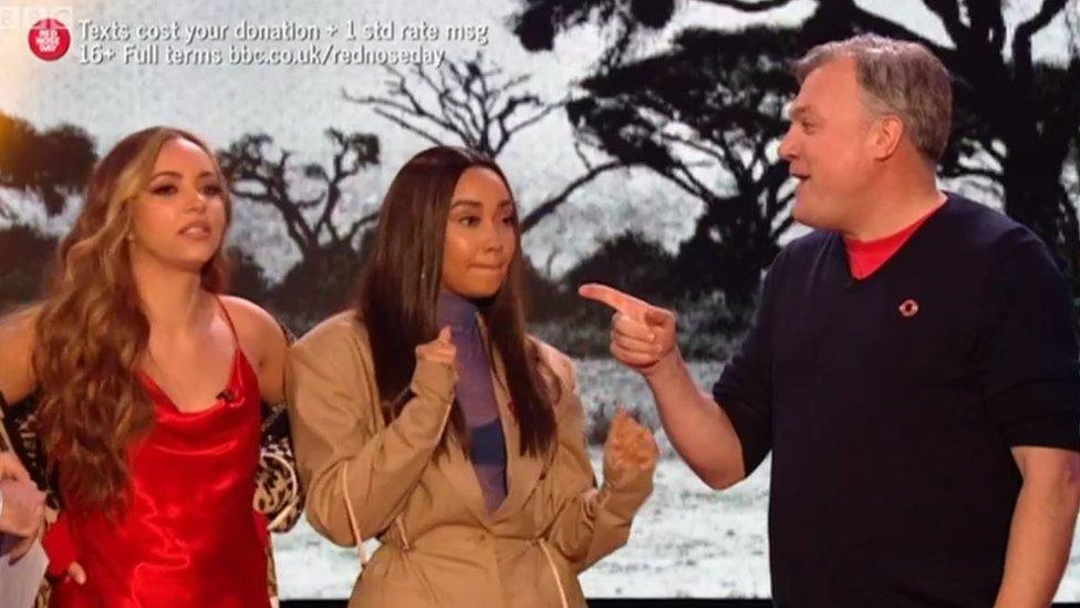 Little Mix members with Ed Balls