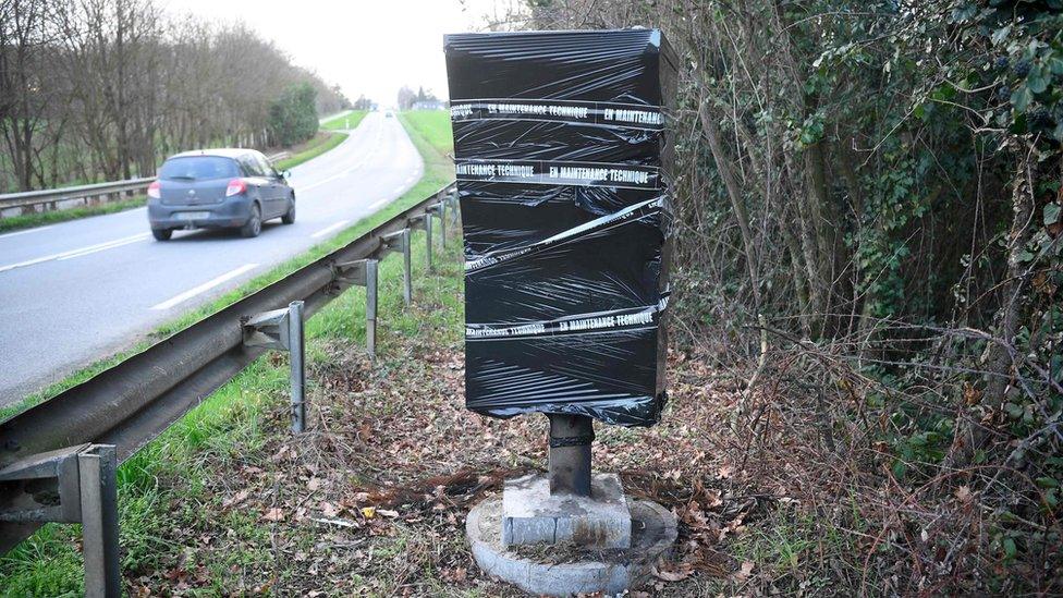 Destroyed speed camera, Saint-Jean-sur-Vilaine, western France, 8 Jan 19