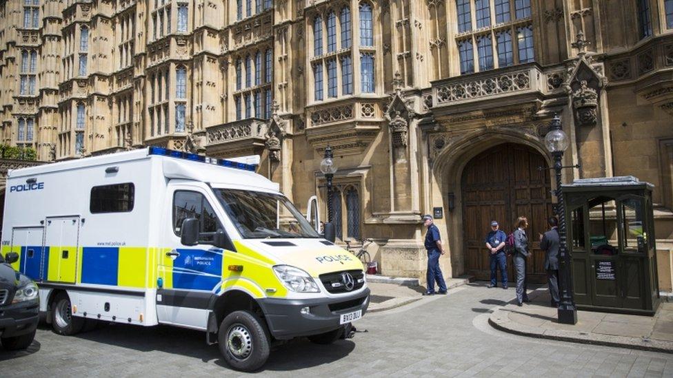 A police van outside the Houses of Parliament