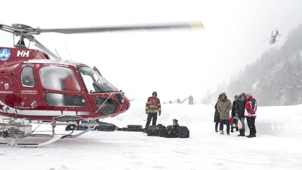 Helicopter airlift from Täsch to Zermatt, Switzerland, 21 January 2018