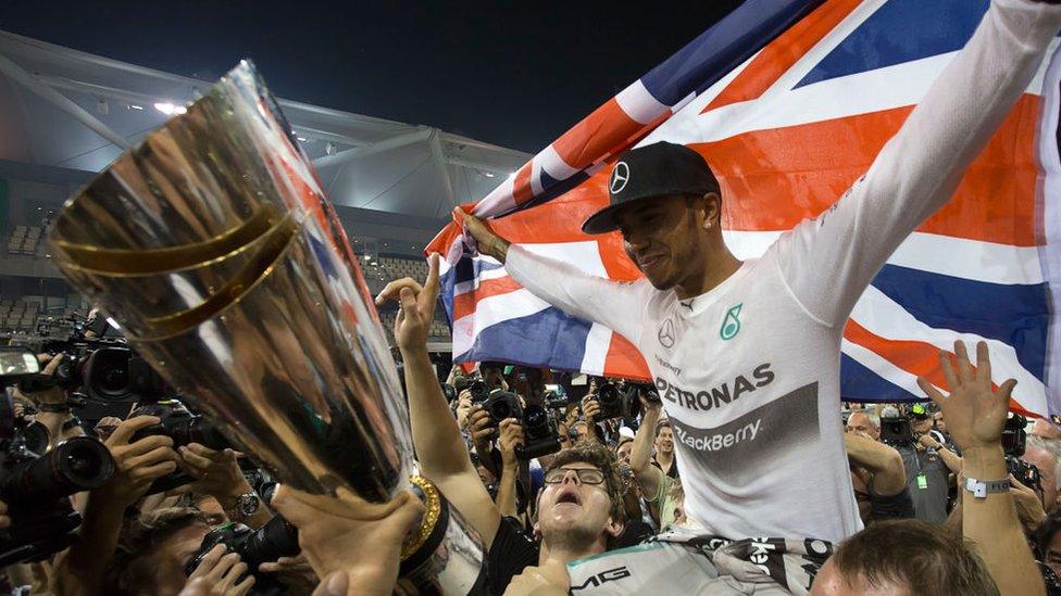 Lewis Hamilton celebrates 2014 World Title