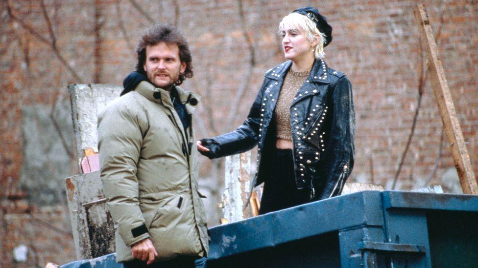 American singer and actress Madonna with director James Foley on the set of the film 'Slammer', later titled 'Who's That Girl?', USA, 1987