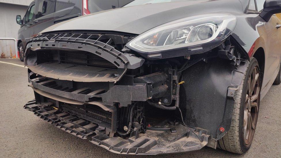 Letisha's car was left without a grill and bumper after it was targeted twice in Birmingham