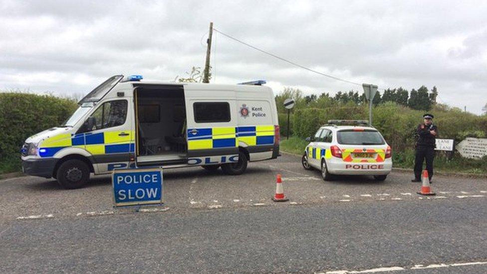 Police at the junction with Smiths Lane, Goudhurst