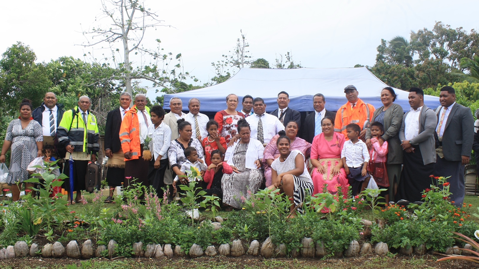 Members of the Church's congregation in Atata, one of the Tongan islands, prior to the volcano's eruption