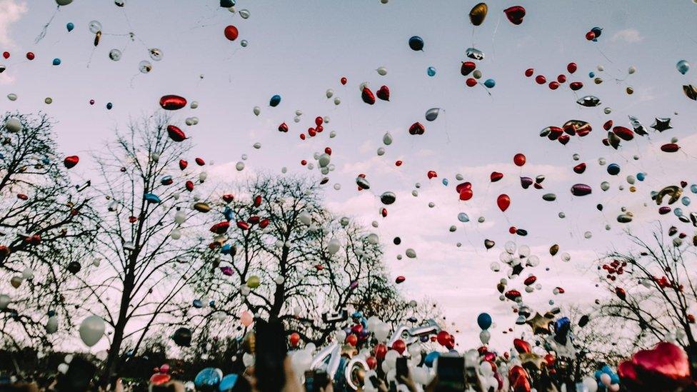 Balloons are released for Krept