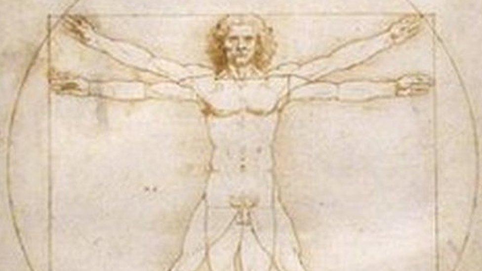 Vitruvian Man on display in a museum