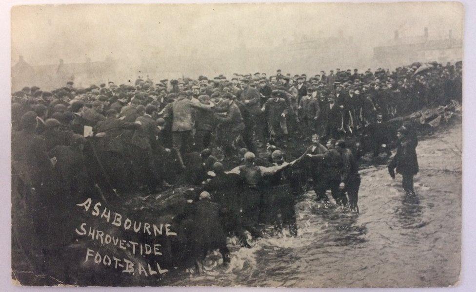 Postcard of Ashbourne Shrovetide football