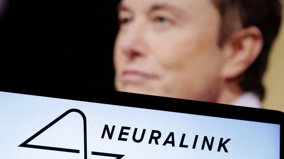 An image of elon musk and the neuralink logo