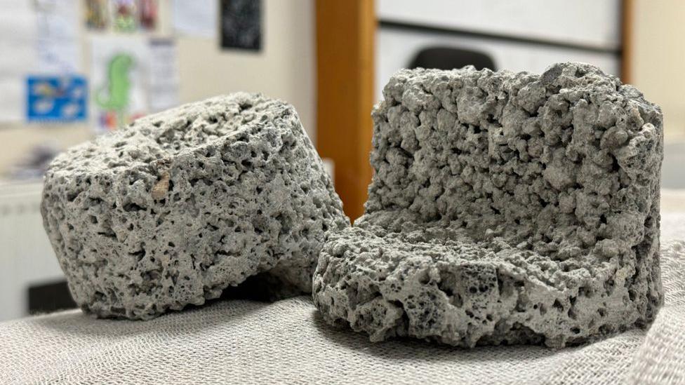 Concrete taken from the ceiling of Churchill Community College for testing