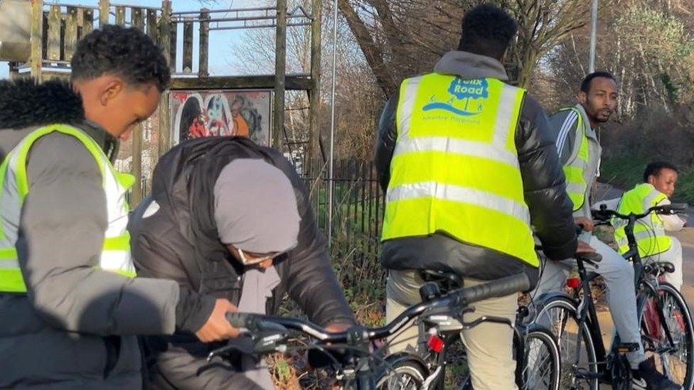 A group of young people cycling with Bristol Somali Youth Voice