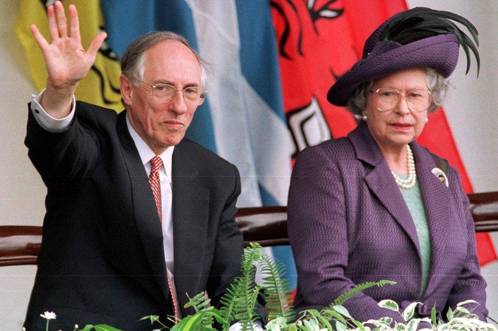 Queen Elizabeth with First Minister Donald Dewar at the opening of the Scottish Parliament in 1999