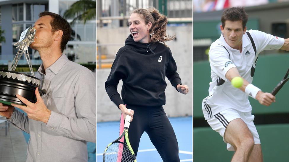 From left to right: Andy Murray, Johanna Konta and Tim Henman