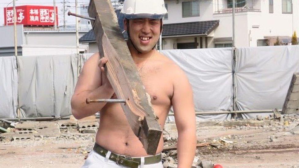 Former paratrooper Yusuke Nagasaka was the eventual winner of the demolition workers' "macho" competition