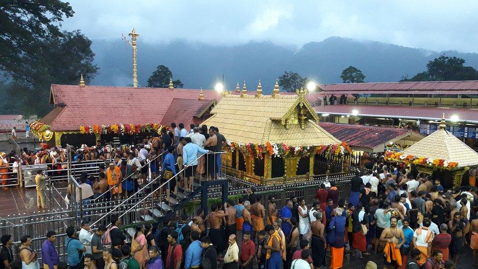 Devotees inside the Sabarimala temple