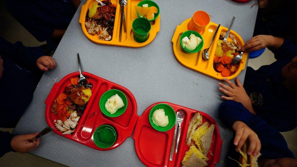 Children eating lunch at school