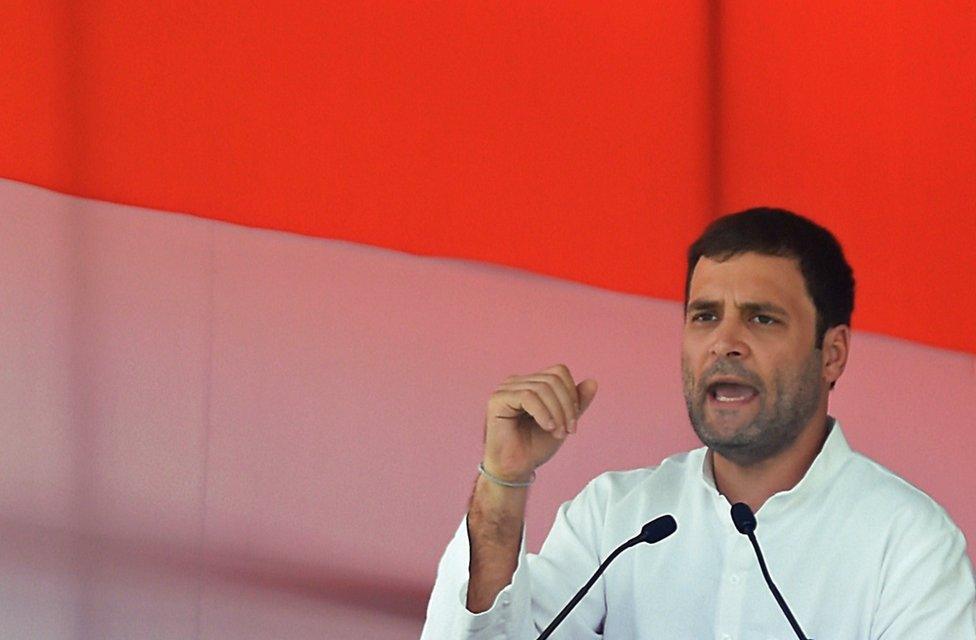 Indian Congress Party Vice-President Rahul Gandhi speaks during a rally in New Delhi on April 19, 2015. Beleaguered opposition leader Rahul Gandhi led a rally of thousands of farmers in the Indian capital April 19, 2015, against Prime Minister Narendra Modi's controversial overhaul of laws on land-buying.