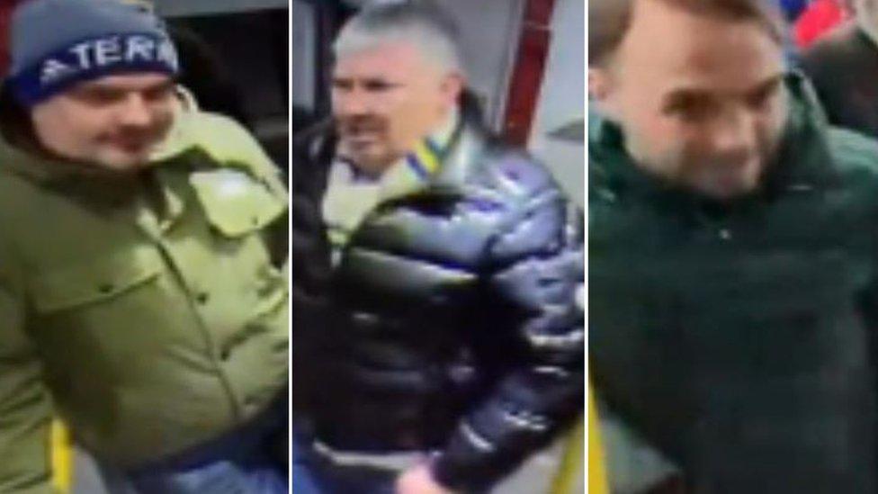 Group of five men seen on CCTV verbally abusing a man and woman