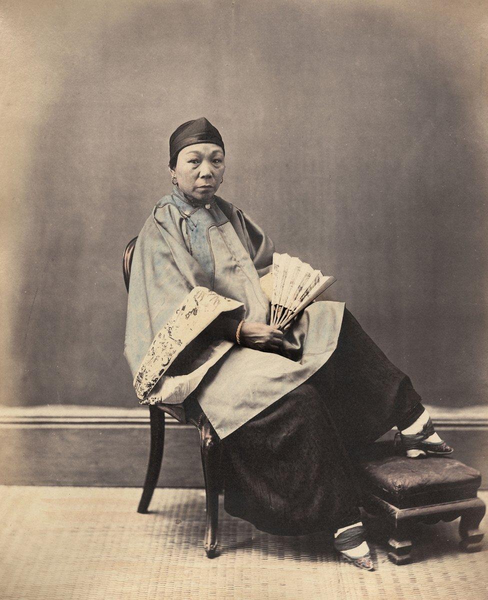 William Saunders, A Shanghai Woman, 1806s-1870s. Hand-tinted albumen silver print. No. 8 in Sketches of Chinese Life and Character series