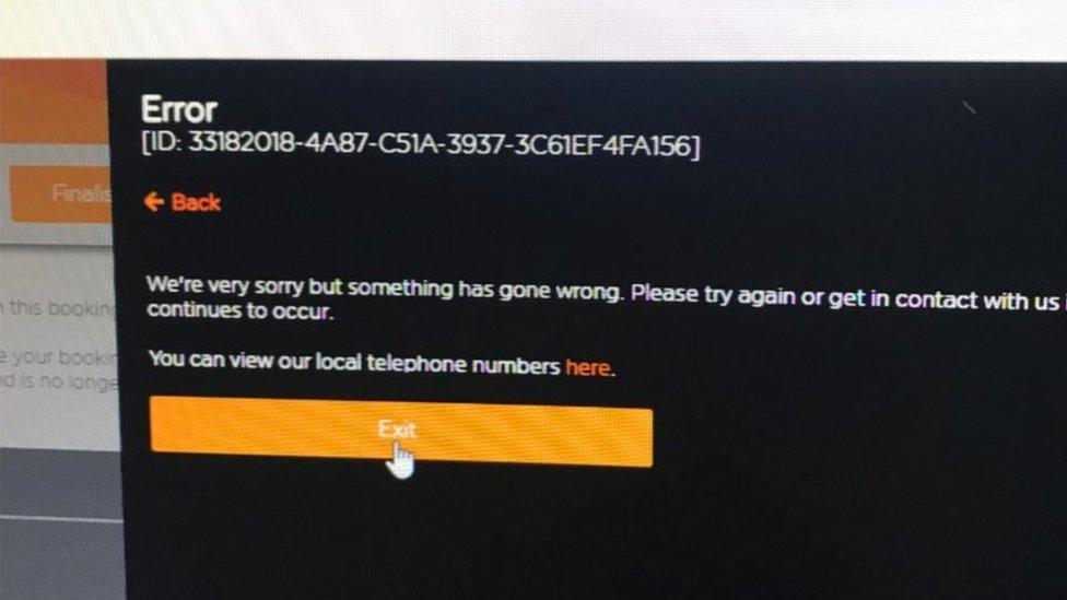 EasyJet error messages