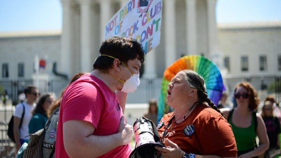 Pro- and anti-abortion activists debate outside US Supreme Court