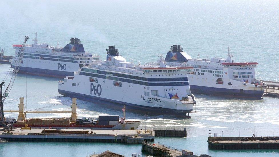 Three P&O Ferries ships at Dover