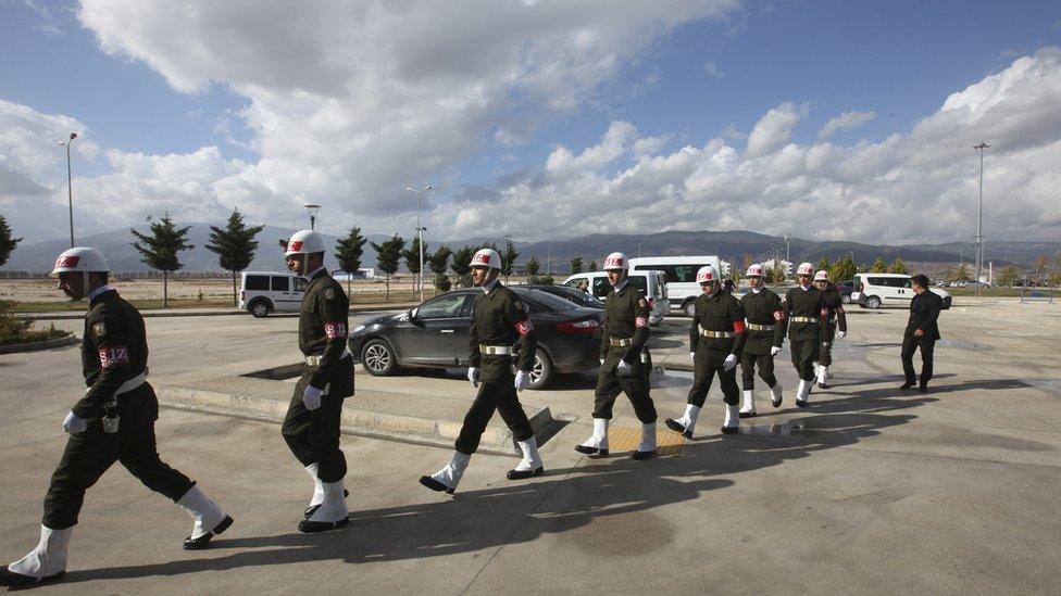 Turkish honour guard for Russian pilot at Hatay airport, Turkey 29 November 2015