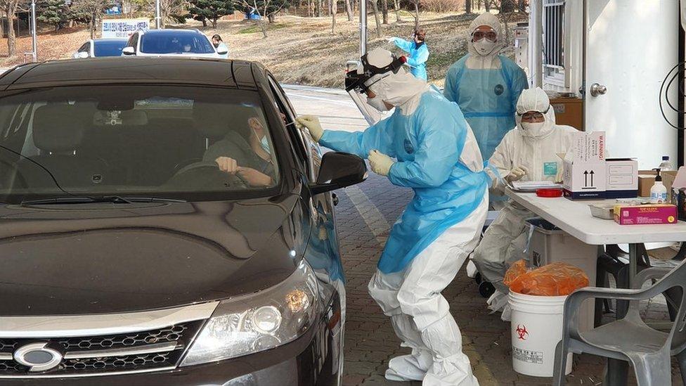 Drive-through testing in South Korea