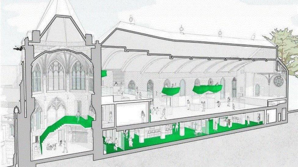 A cross section of the proposed interior's restoration