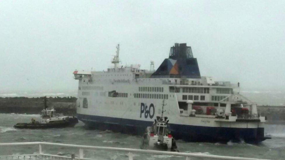 Tugs work to free the ferry in Calais. 10 December