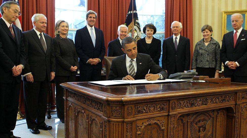 U.S. President Barack Obama signs the New START Treaty into law