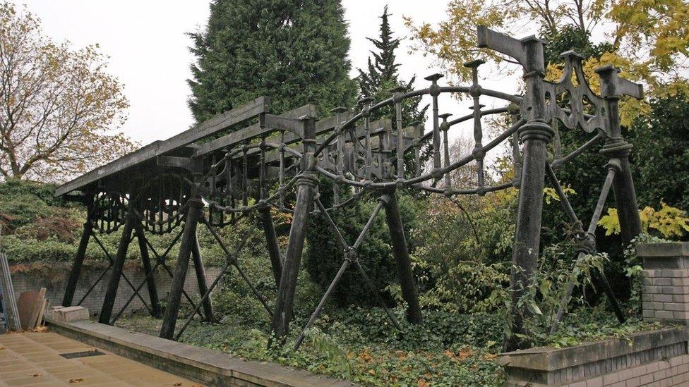 The remains of the old metal bridge