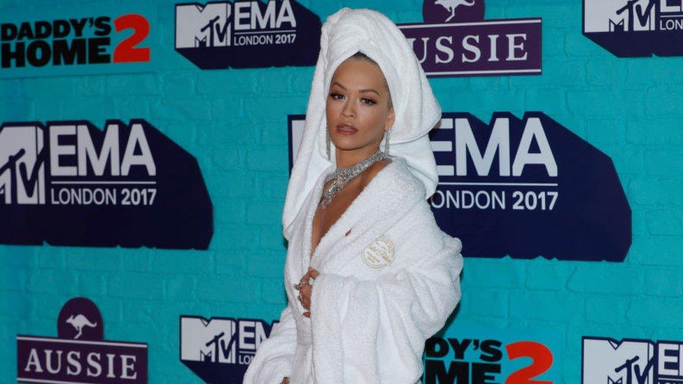 Rita Ora in dressing gown at EMA