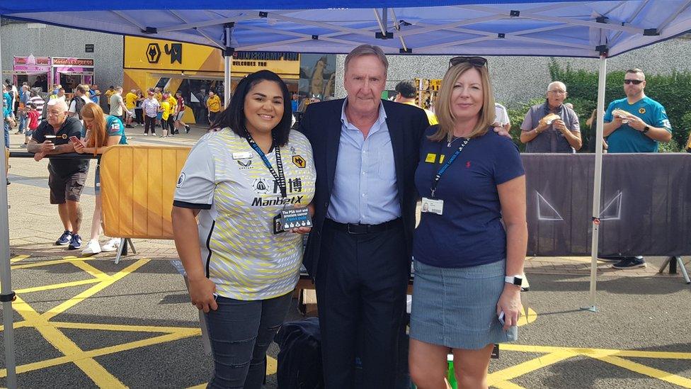 Steve Daley with Kelly Kusinski and Clare Waymont at the awareness event in the Fanzone