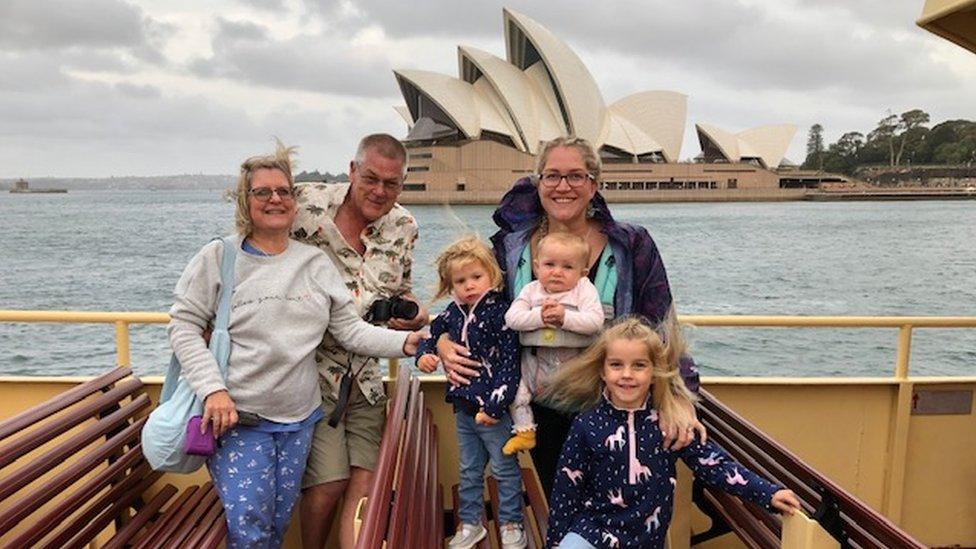 Nicola Kinloch and family on a boat trip on Sydney harbour