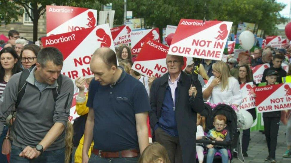 Crowds march through Belfast on an anti-abortion march