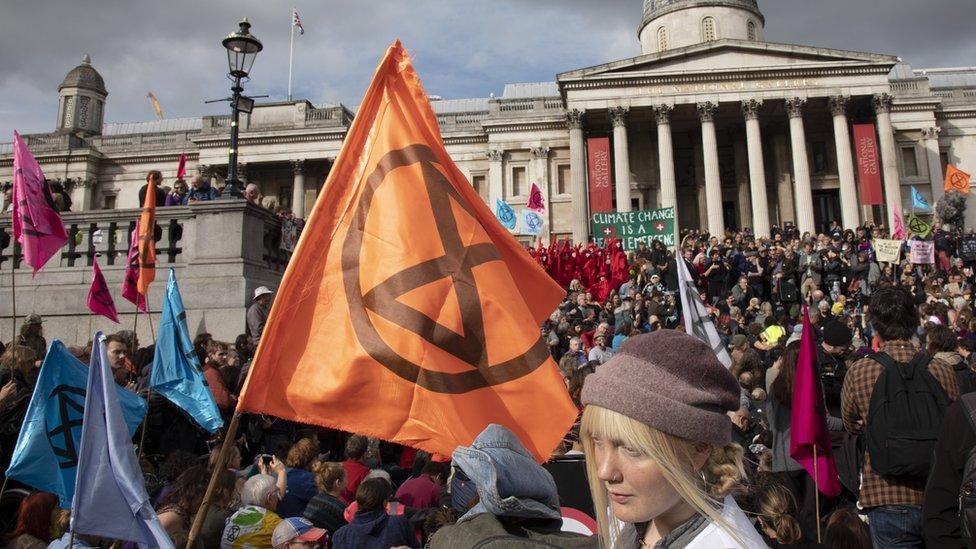 Extinction Rebellion protest in Trafalgar Square