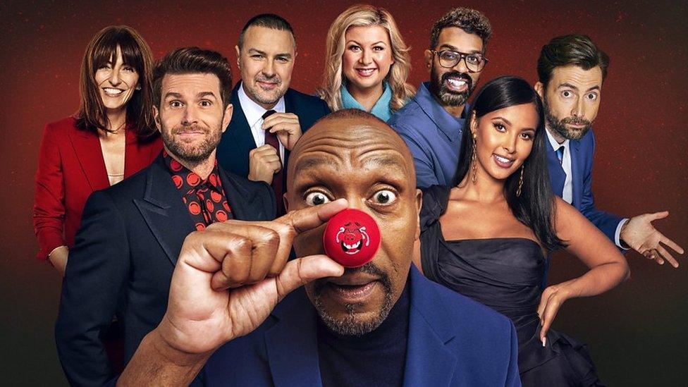 Sir Lenny Henry, Joel Dommett, Davina McCall, Paddy McGuiness, Romesh Ranganathan, David Tennant, Maya Jama and Rosie Ramsey