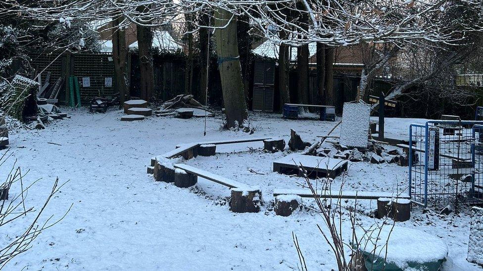 A snowy scene in a Hornsea garden