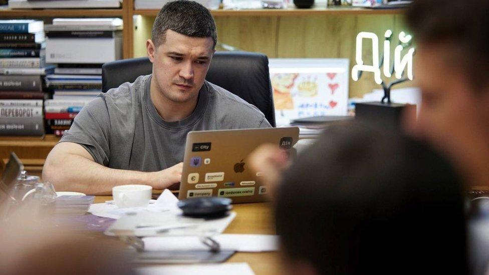 Mykhailo Fedorov, in his office