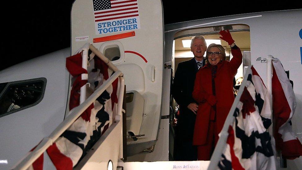 Hillary and Bill touch down