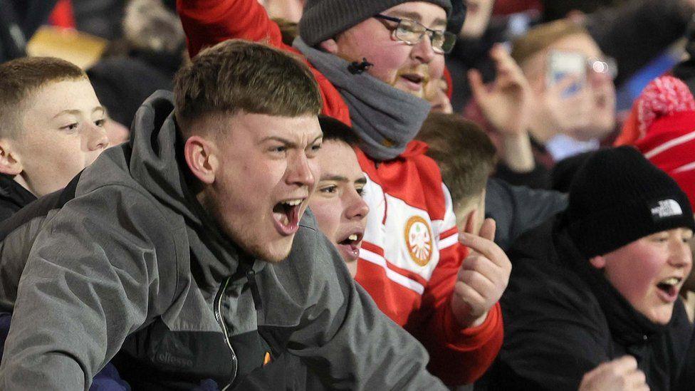 Portadown FC fans watching a football match