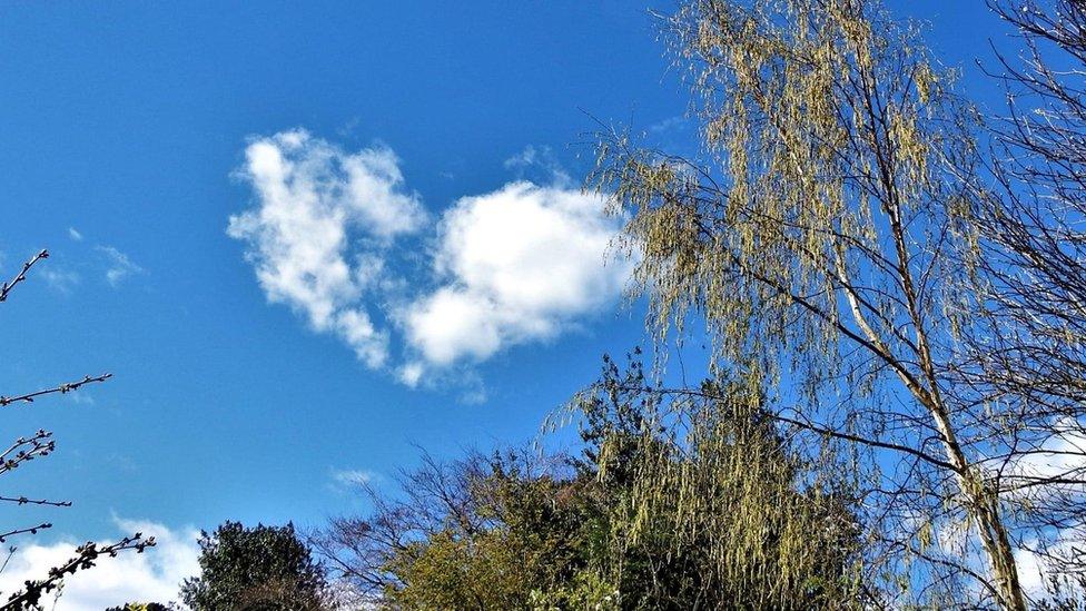 Heart-shaped cloud in a blue sky over East Leake, Nottinghamshire