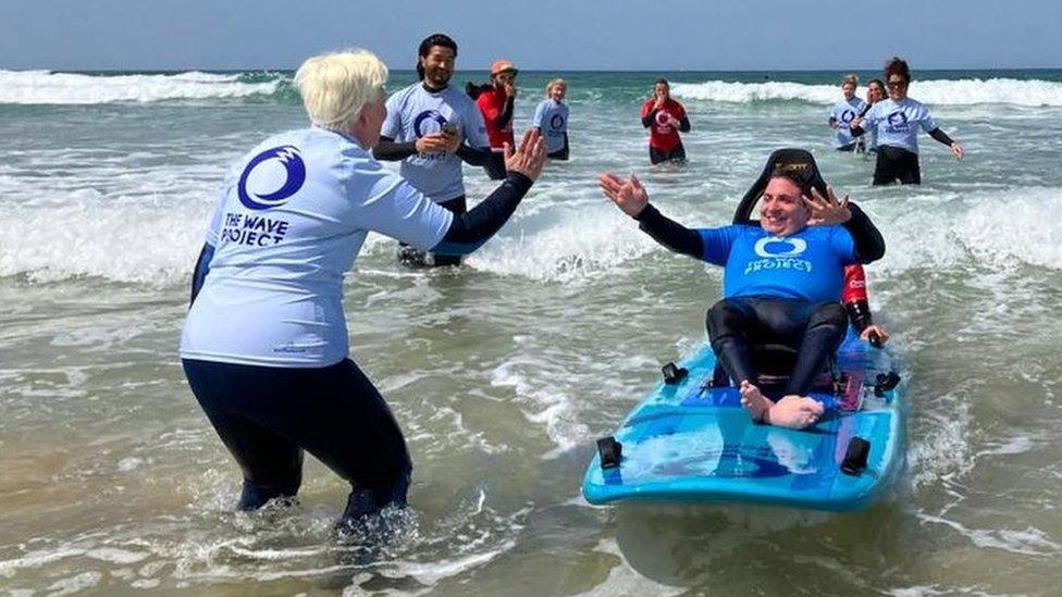 Andrew Pascoe, from Camborne, was one of the first people at Watergate Bay using the new adapted surf equipment