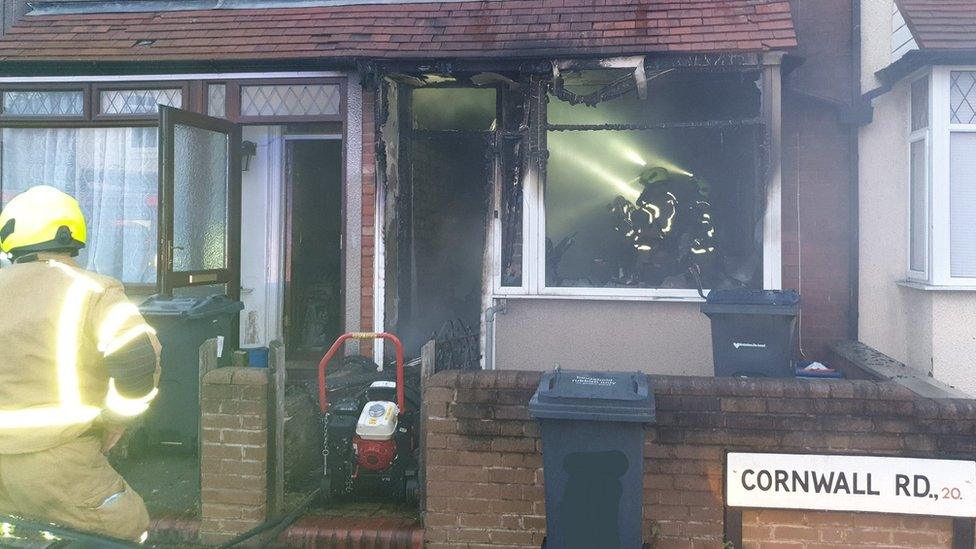 Firefighters tackling the blaze