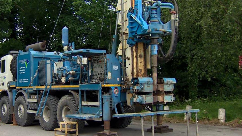 The borehole being drilled