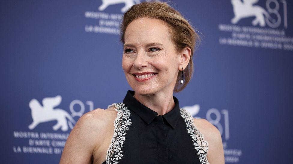 Cast member Amy Ryan poses during a photocall for the movie "The Wolfs" out of competition, at the 81st Venice Film Festival, Venice, Italy, September 1, 2024