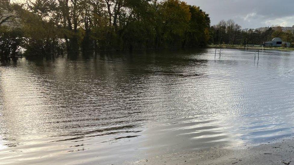 Abergwili football pitch was left swamped after rain