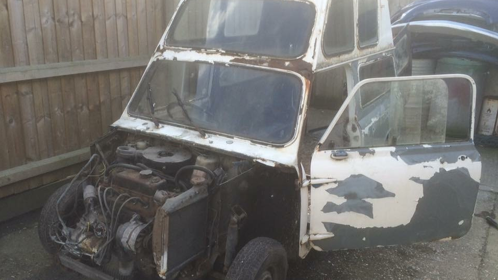 The mini van before it was rebuilt