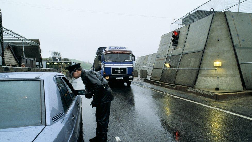 A security checkpoint near the border in March 1988